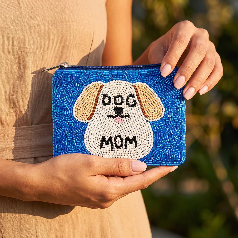Beaded Dog Face Dog Mom Coin Pouch