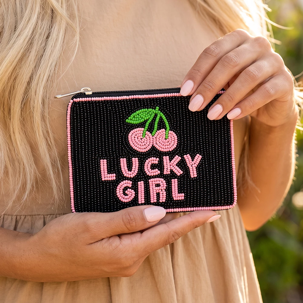 Beaded Lucky Girl Cherry Coin Pouch