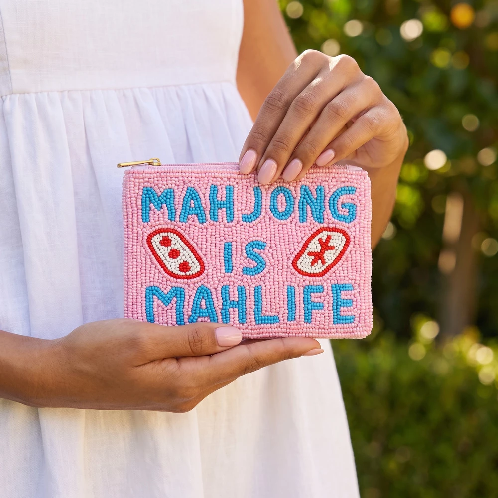 Mahjong Is Mahlife Beaded Coin Pouch