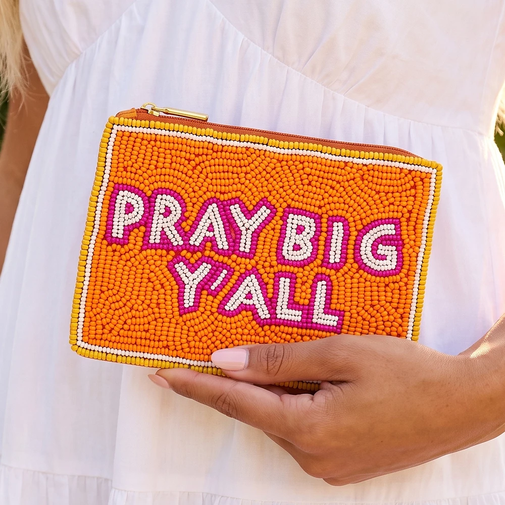 Pray Big Yall Slogan Beaded Coin Pouch