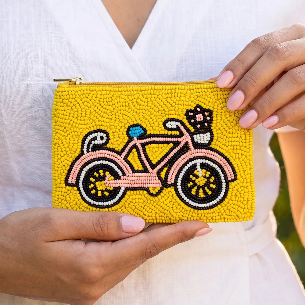 Cruiser Bicycle Beaded Coin Pouch