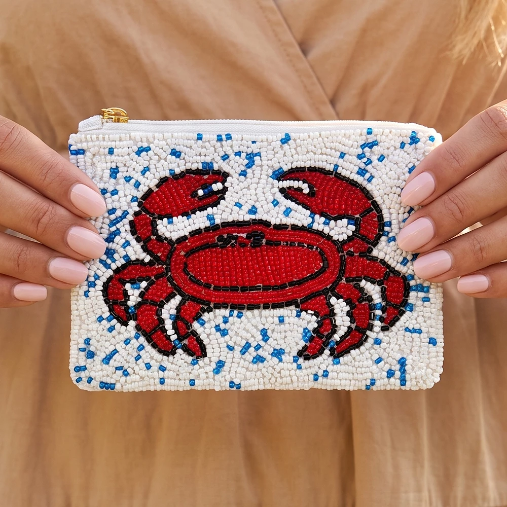 Crab Sea Life Beaded Coin Pouch