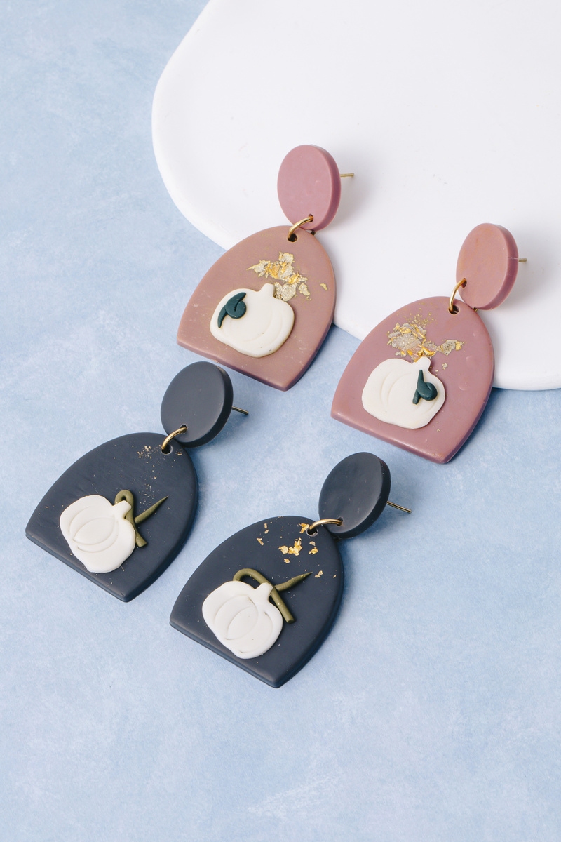 Polymer Clay Autumn Pumpkin Drop Earrings