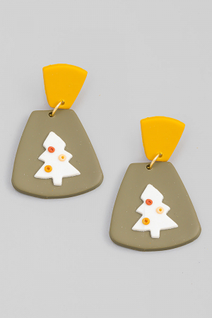 Polymer Clay Christmas Tree Drop Earrings
