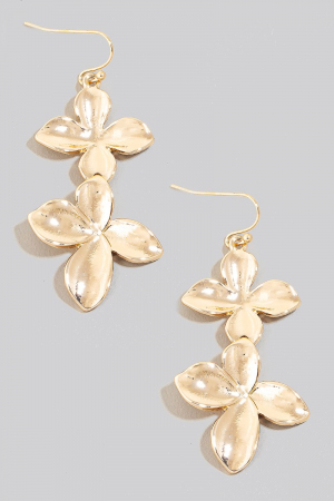 Double Metallic Flower Dangle Hook Earrings