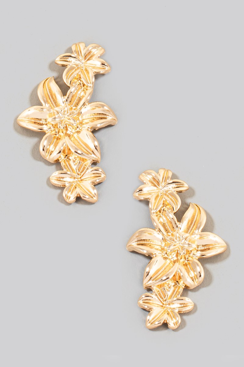 Triple Metallic Flower Chain Dangle Earrings