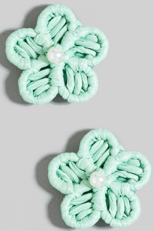 Pearl Stud Raffia Flower Stud Earrings