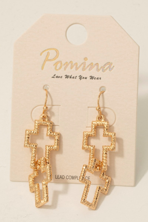 Double Textured Cross Dangle Hook Earrings