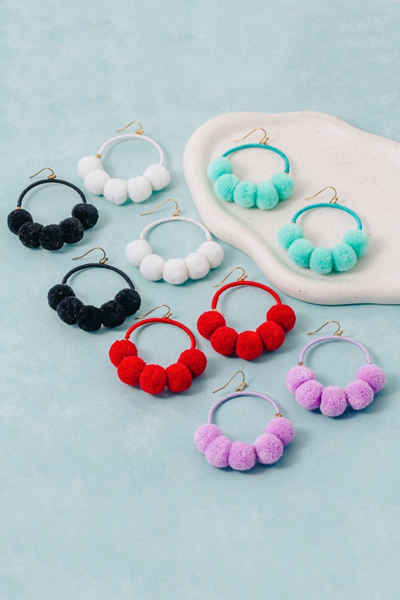 Fuzzy Beaded Hoop Drop Earrings