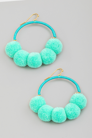 Fuzzy Beaded Hoop Drop Earrings