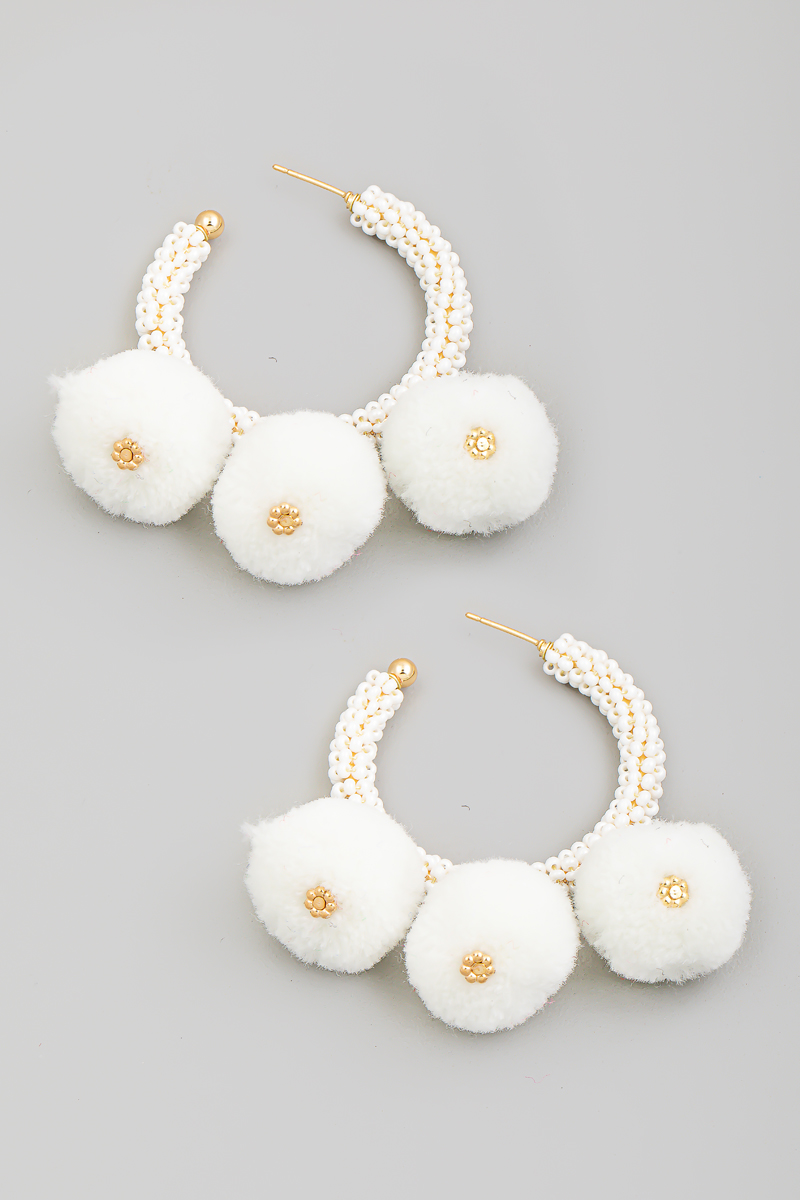 Fuzzy Beaded Hoop Earrings