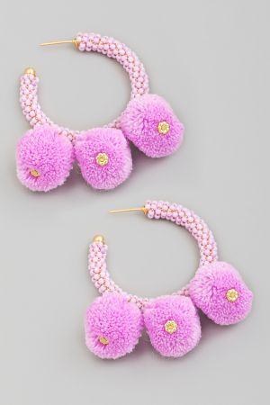 Fuzzy Beaded Hoop Earrings