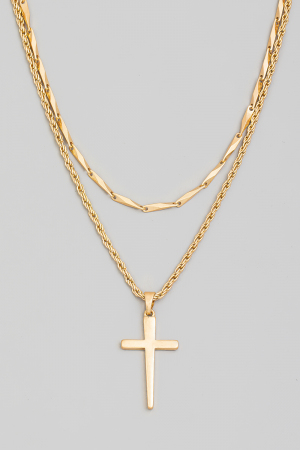 Cross Pendant Layered Chains Necklace