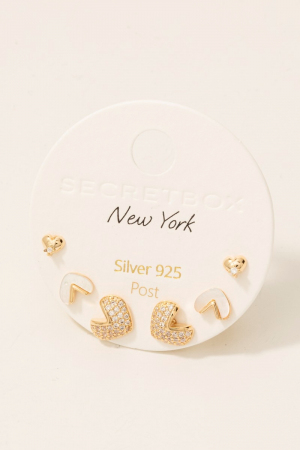 Gold Dipped Mixed Heart Stud Earrings Set