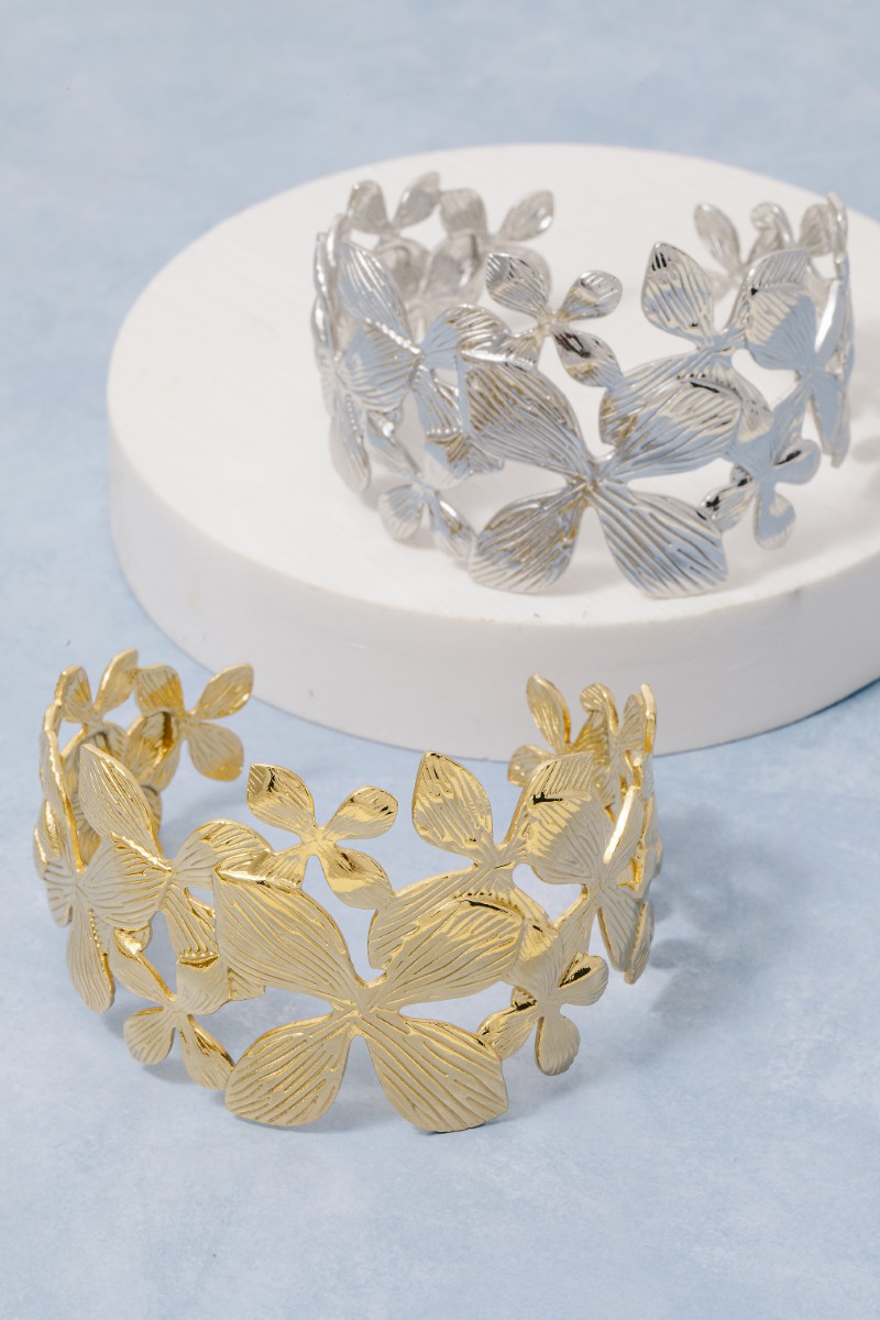 Textured Multi Flower Link Cuff Bracelet