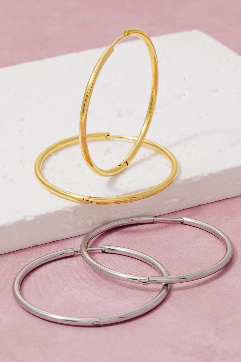Secret Box Stainless Steel Large Thin Hinge Hoop Earrings