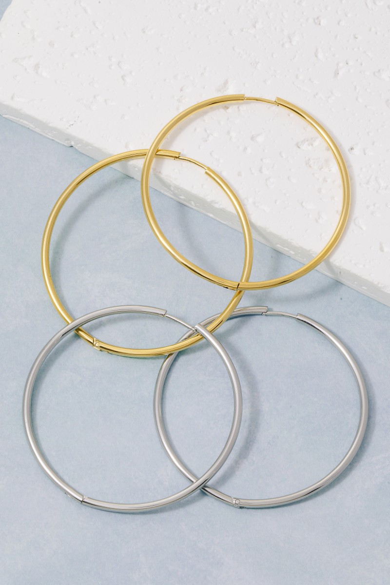 Secret Box Stainless Steel Large Thin Hinge Hoop Earrings