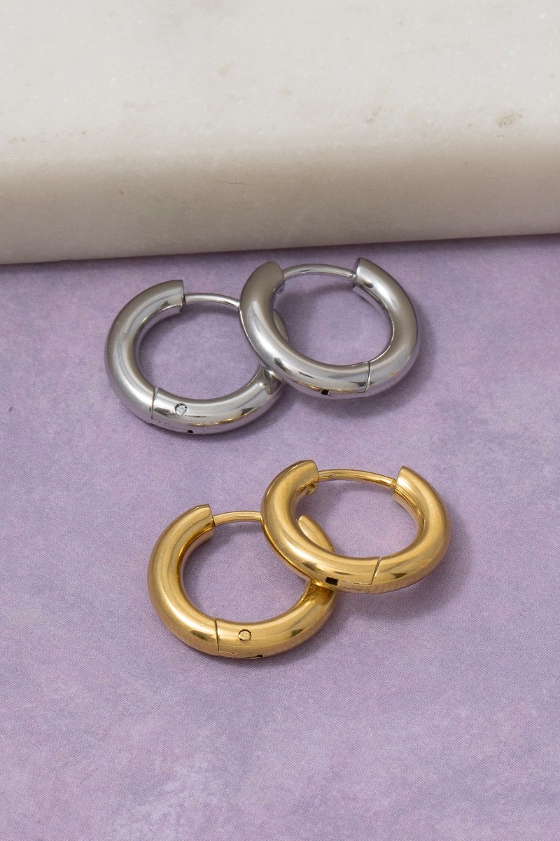 Stainless Steel Chunky Thick Huggie Hoop Earrings