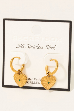 Stainless Steel Intricate Heart Charm Hoop Earrings