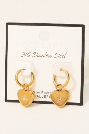 Stainless Steel Heart Charm Hoop Earrings