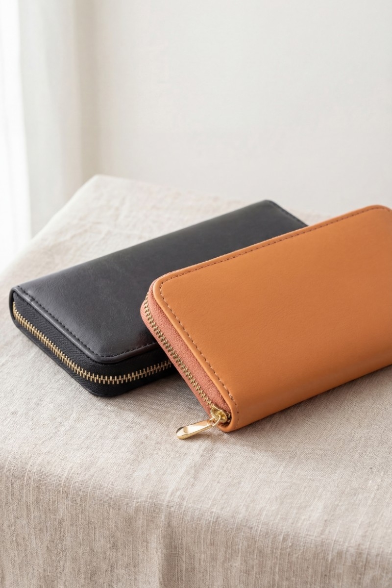 Solid Rectangle Zip Around Wallet