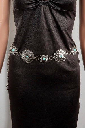 Western Turquoise Stud Floral Concho Chain Belt
