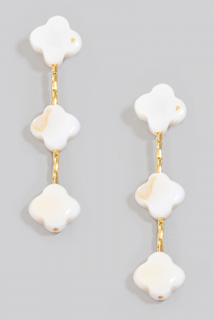 Triple Shell Clover Dangle Chain Earrings
