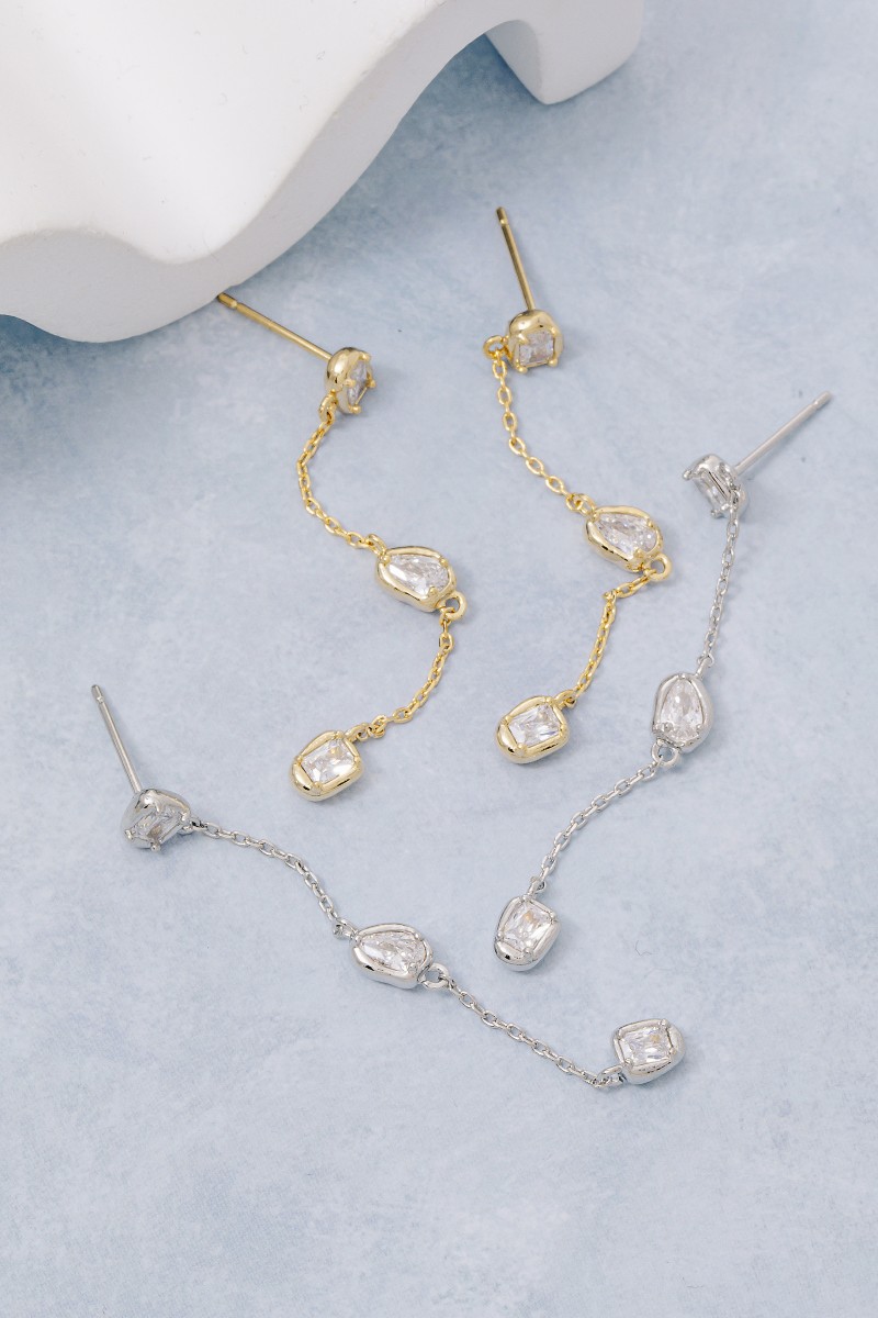 Cz Tear Drop Gems Chain Dangle Earrings
