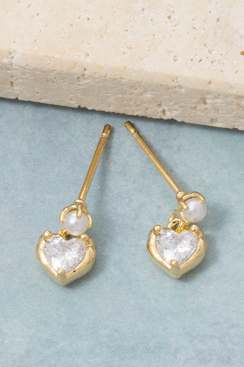 Mini Cz Heart Drop Earrings