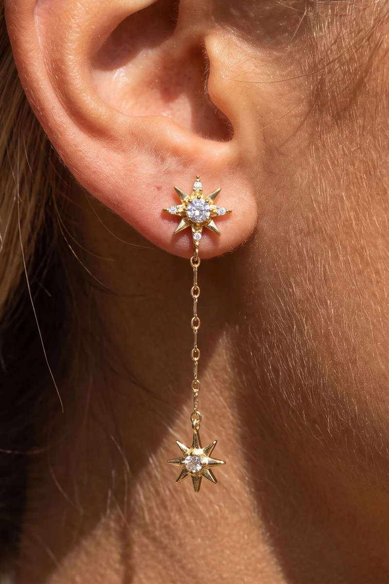 Celestial Starburst Cz Chain Drop Earrings
