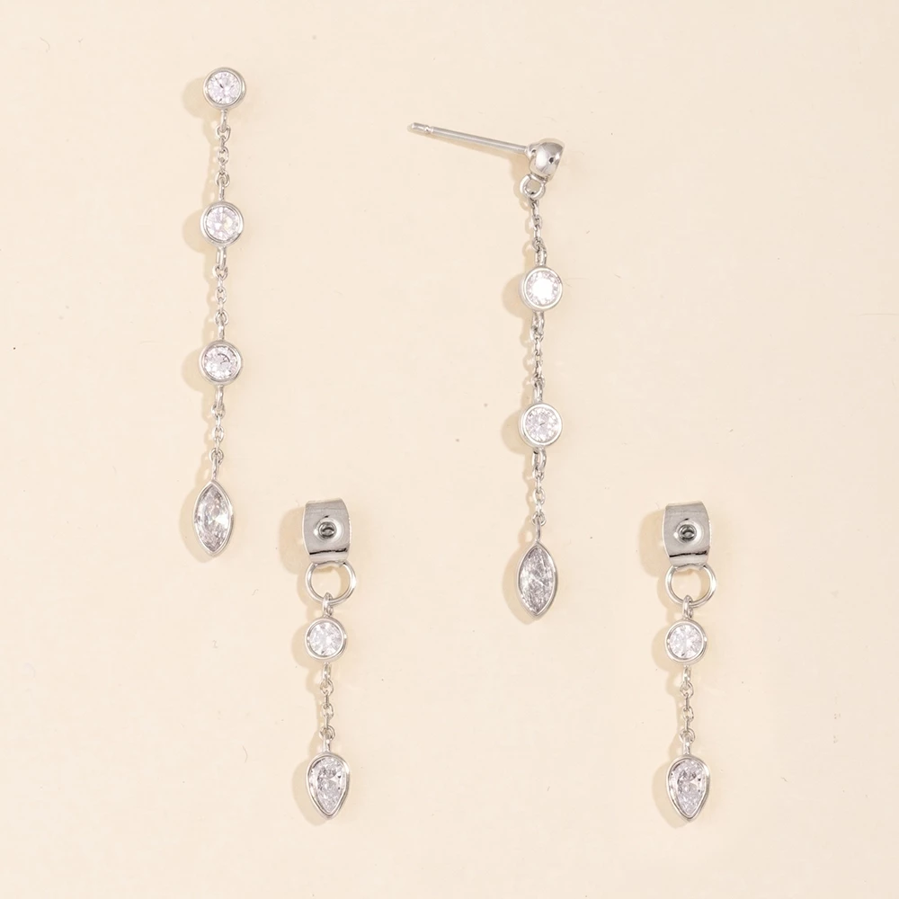 Double Sided Cz Station Chain Drop Earrings