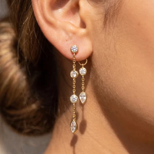 Double Sided Cz Station Chain Drop Earrings
