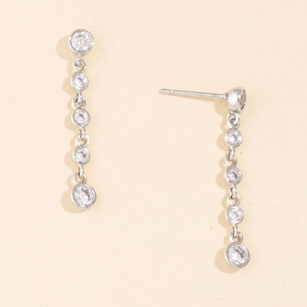 Graduated Cz Bezel Linear Drop Earrings
