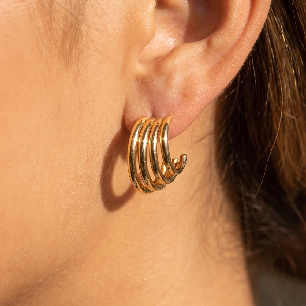 Triple Band Open Huggie Hoop Earrings