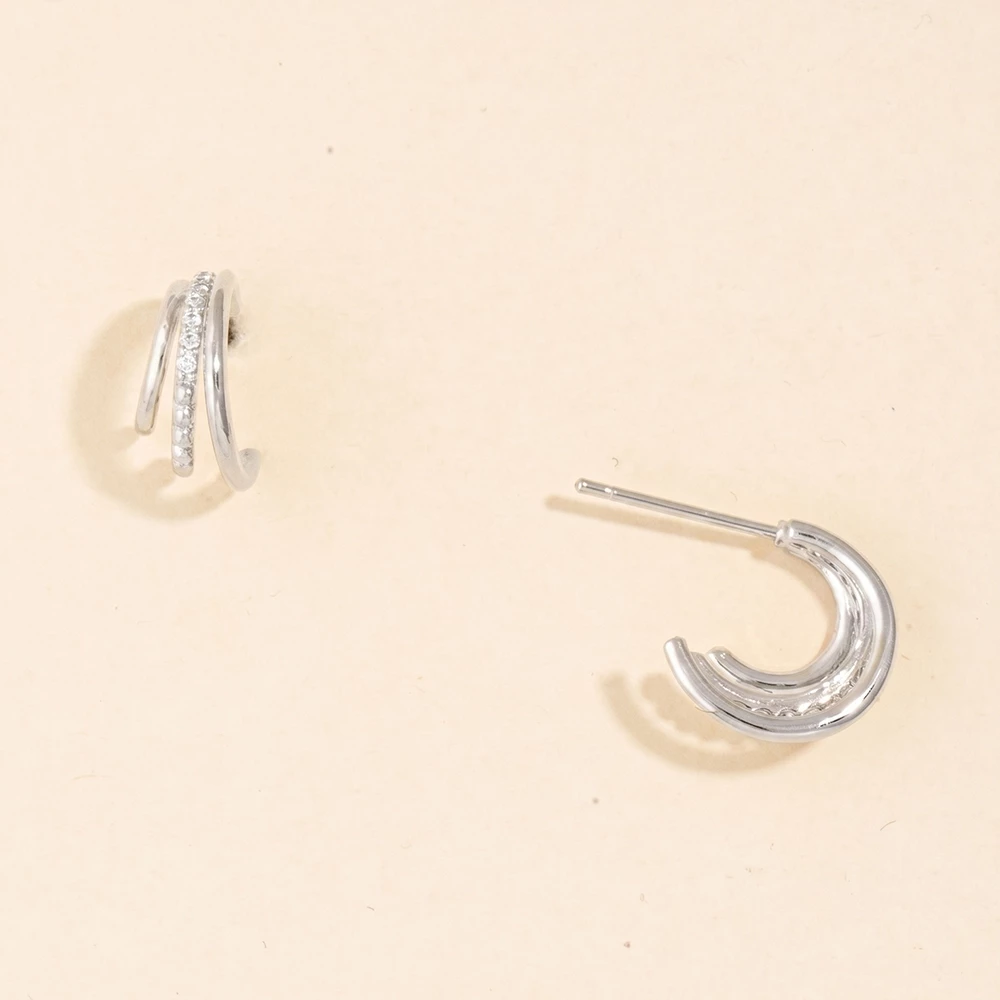 Pave Cz Triple Split Huggie Hoop Earrings