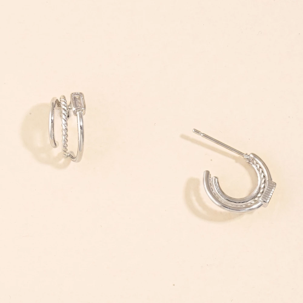 Rope Twist Hoop Earrings With Baguette Cz