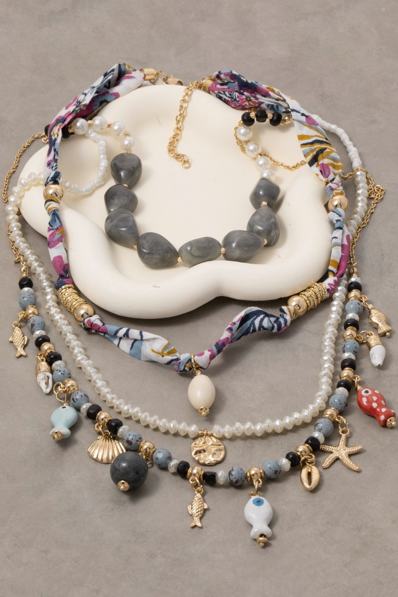 Assorted Sealife Charms Layered Necklace
