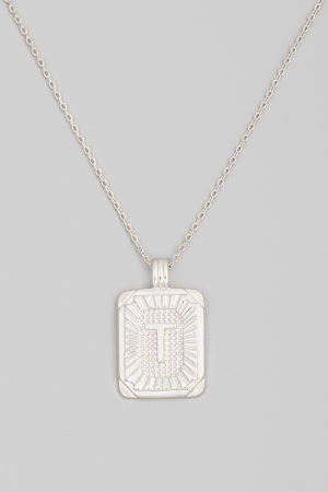 Rectangle Initial T Pendant Necklace