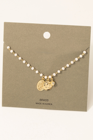 Multi Charms Pearl Station Chain Necklace