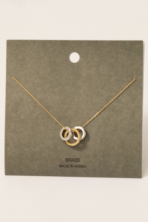 Mixed Two Tone Ring Charms Chain Necklace