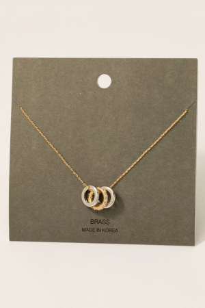 Pave Two Tone Ring Charms Chain Necklace