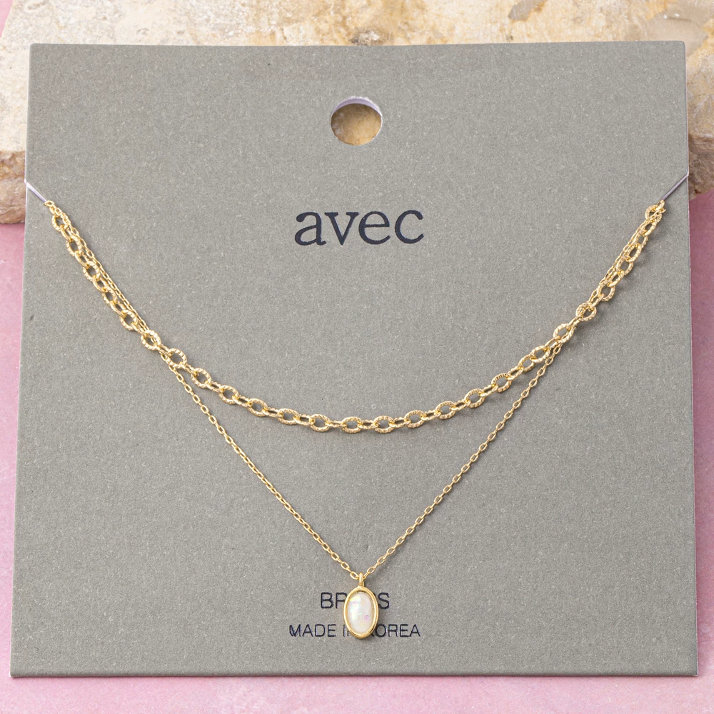 Two Layer Opal Oval Cabochon Chain Necklace