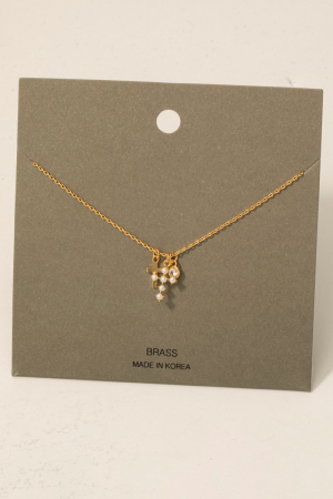 Pearl Cross And Gem Charms Chain Necklace