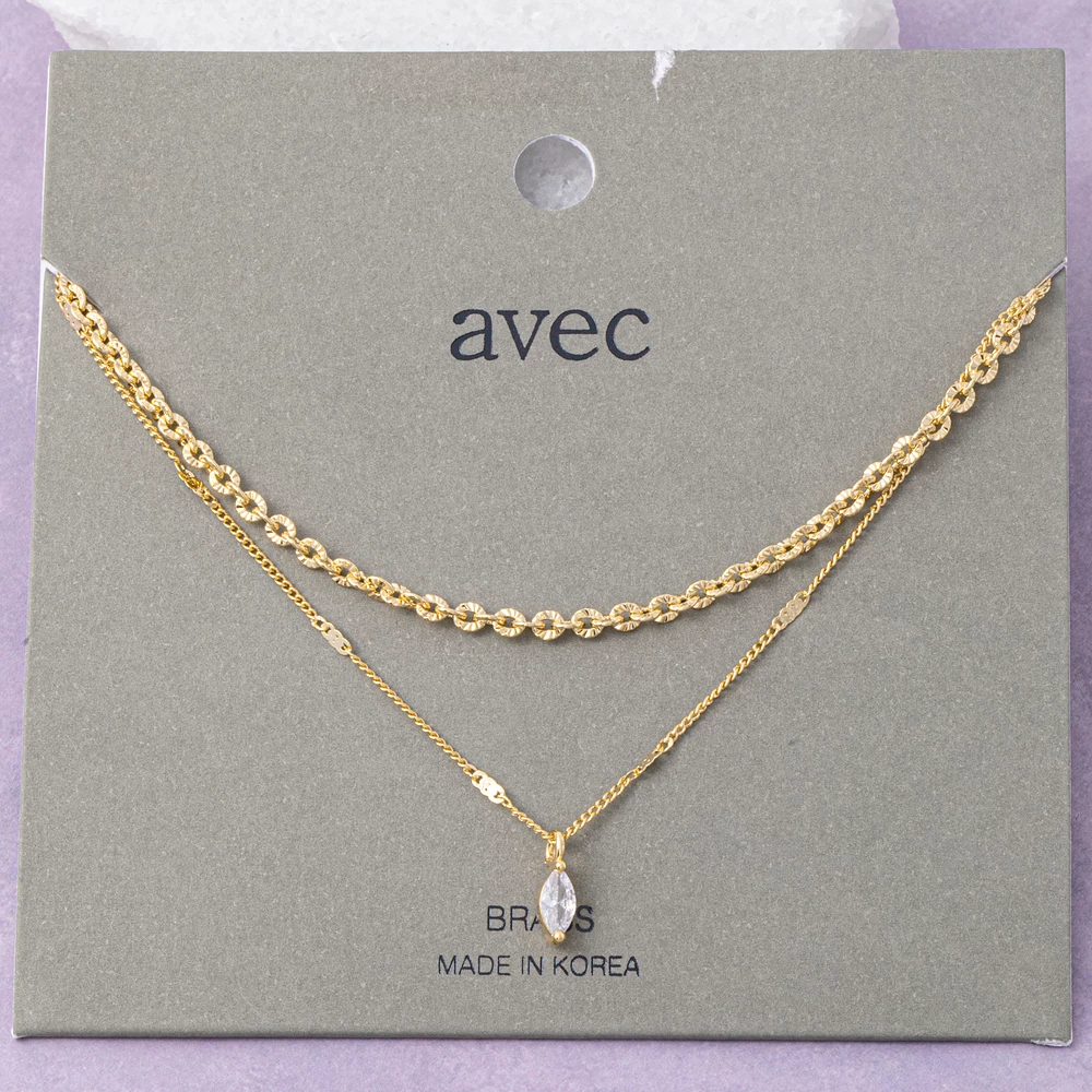 Two Layer Marquise Cz Drop Chain Necklace