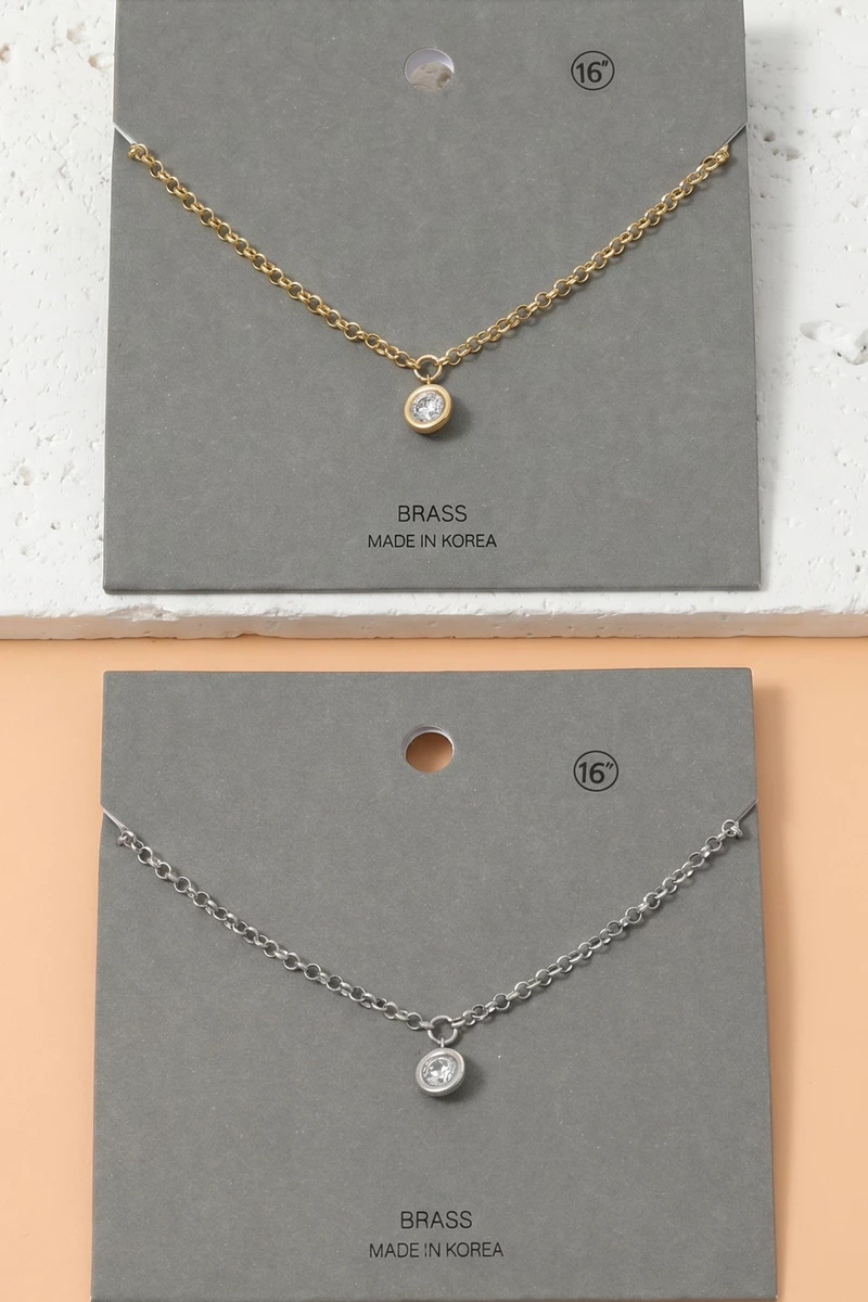 Round Bezel Cz Solitaire Necklace