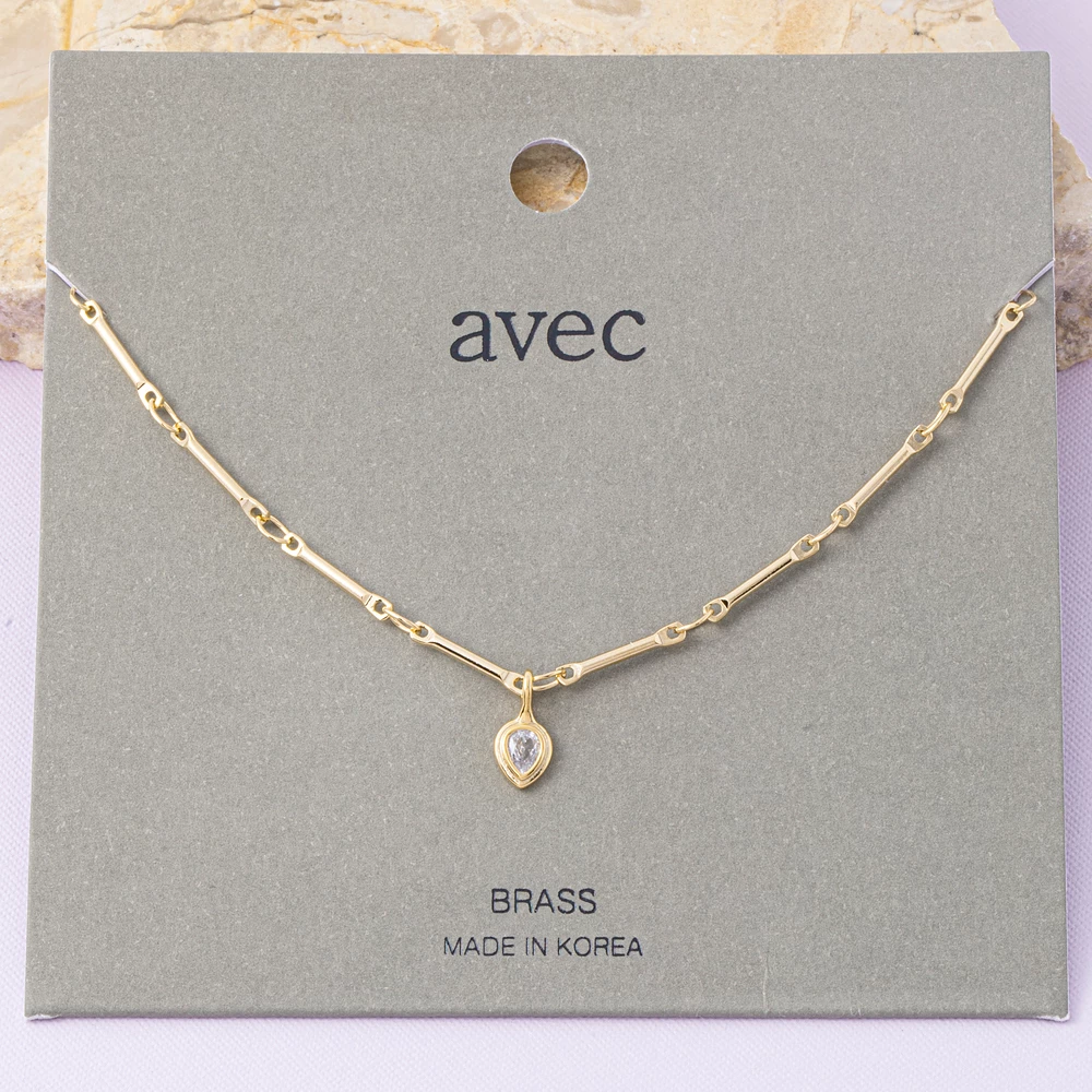 Teardrop Cz Pendant Bar Link Chain Necklace