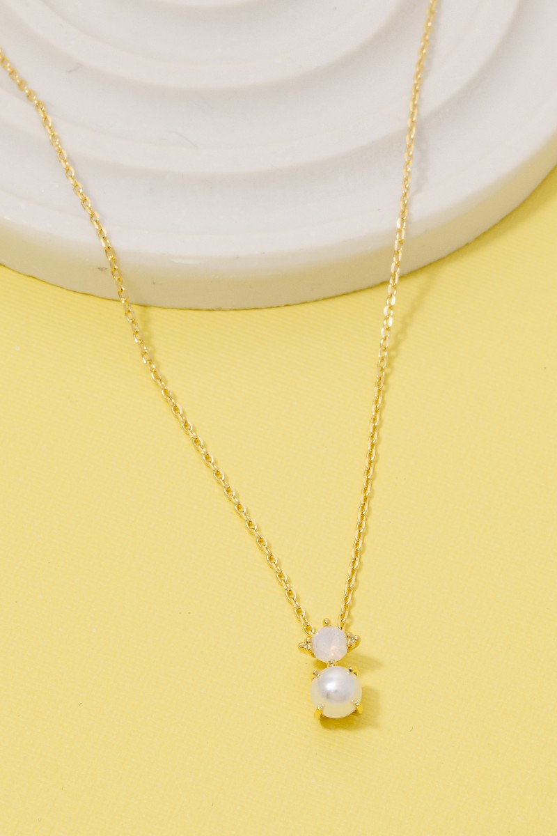 Opal And Pearl Pendant Dainty Chain Necklace