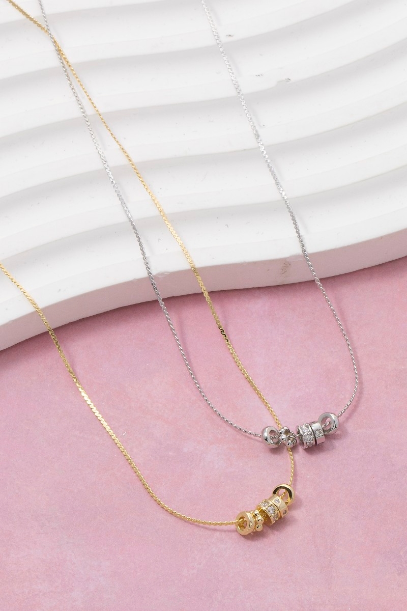 Mixed Mini Cz Ring Charms Chain Necklace