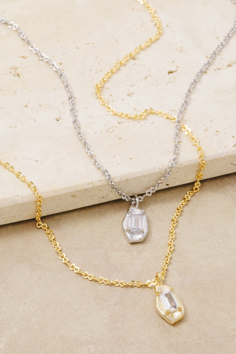 Baguette Gem Pendant Dainty Chain Necklace