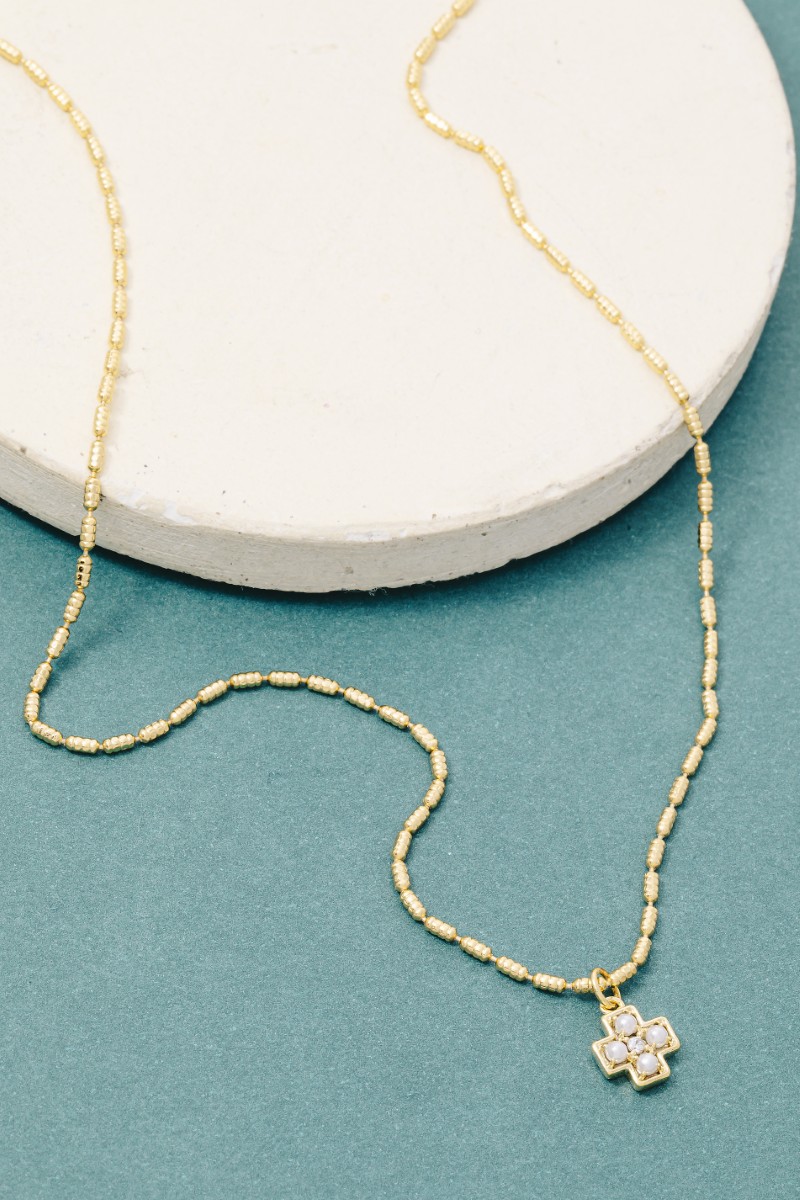 Mini Cross Pearl Pendant Necklace